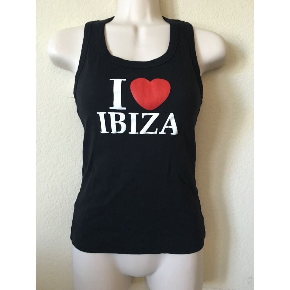 Black Red I Heart Ibiza Racer Back Scoop Neck Sleeveless Women's Top Size M